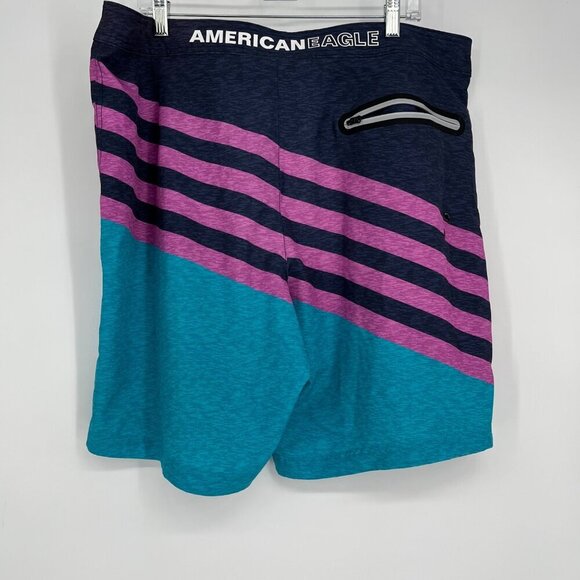 American Eagle Men's XL Board Shorts Striped Blue/Pink/Teal Drawstring - Picture 4 of 6